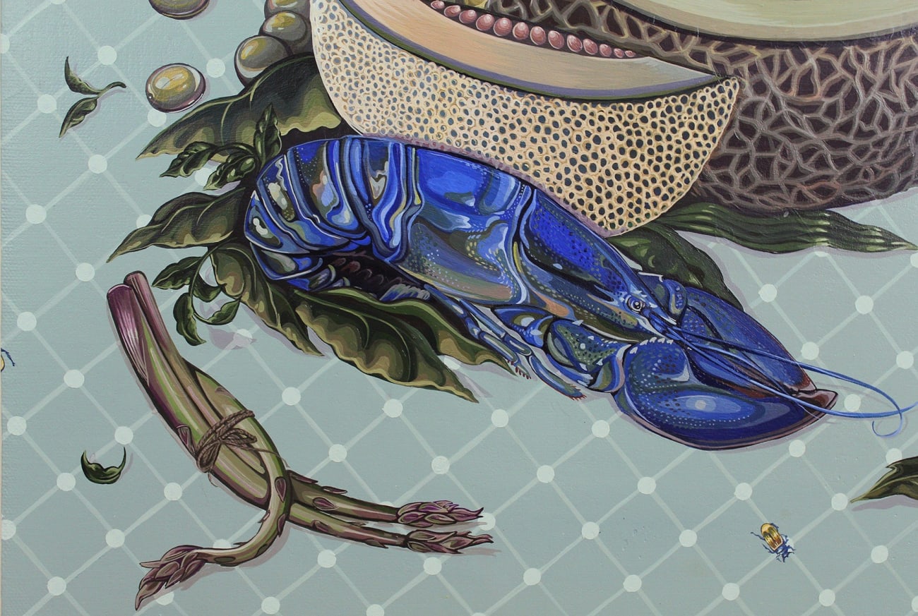 Sabrina Bockler - detail of blue lobster on tablecloth