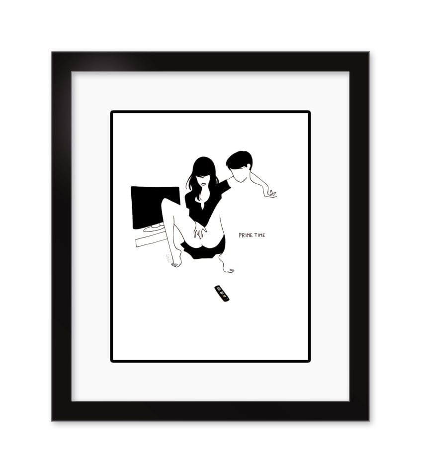 Petites Luxures framed drawing of two figures
