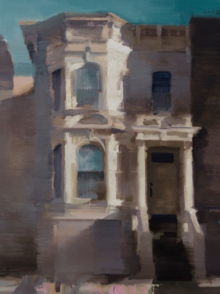 painting of a white victorian apartment building in san francisco