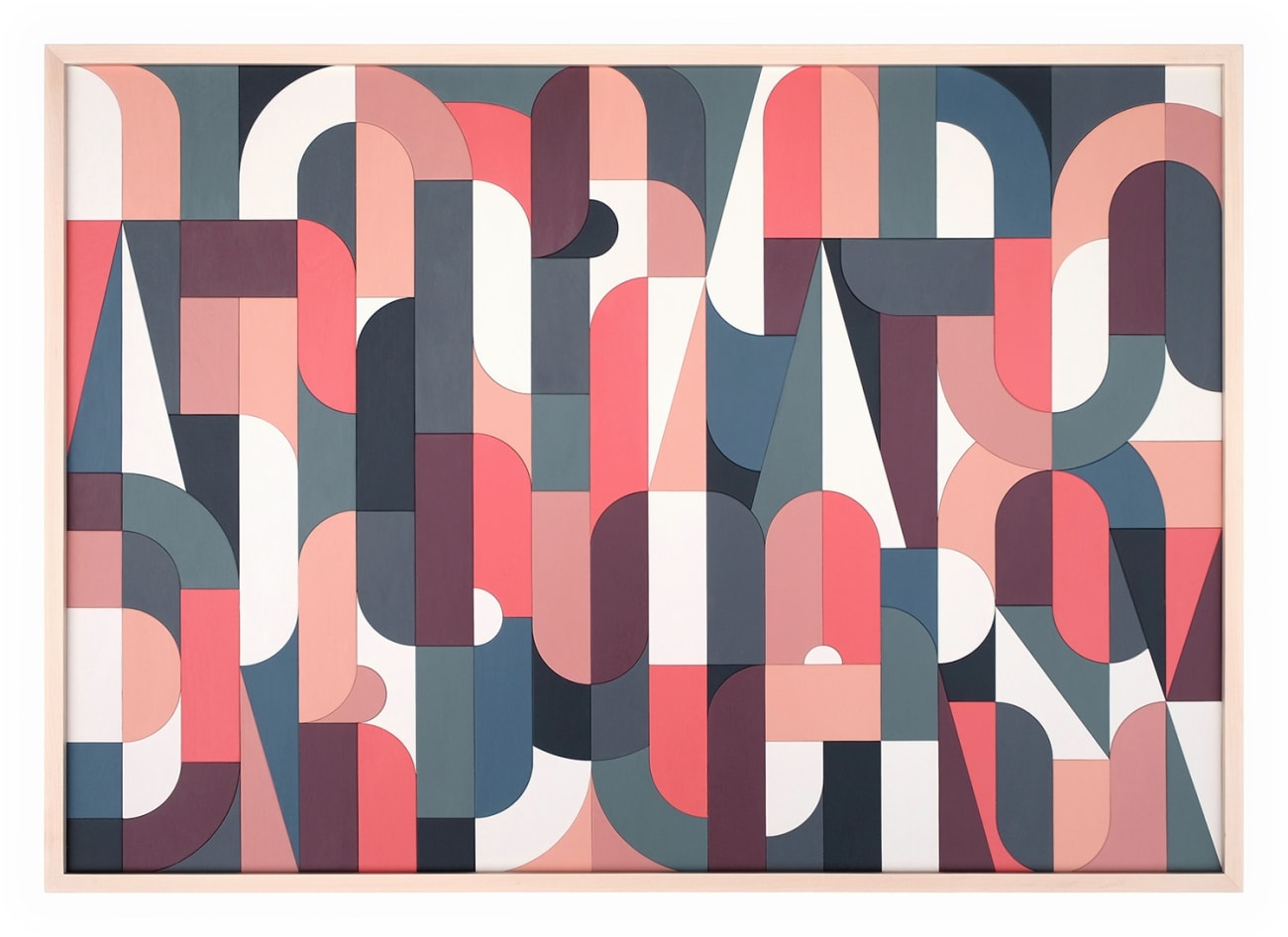Scott Albrecht wood relief painting in pink and blue tones
