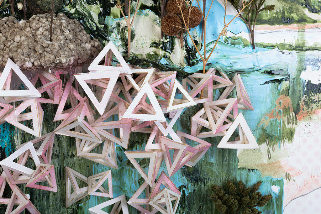 Detail image of hollow pyramids made by paper in Gregory Euclide's 