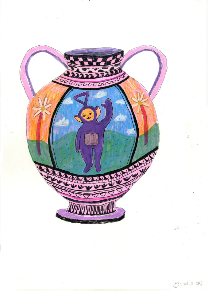 Studio Ski - drawing of vase with teletubby