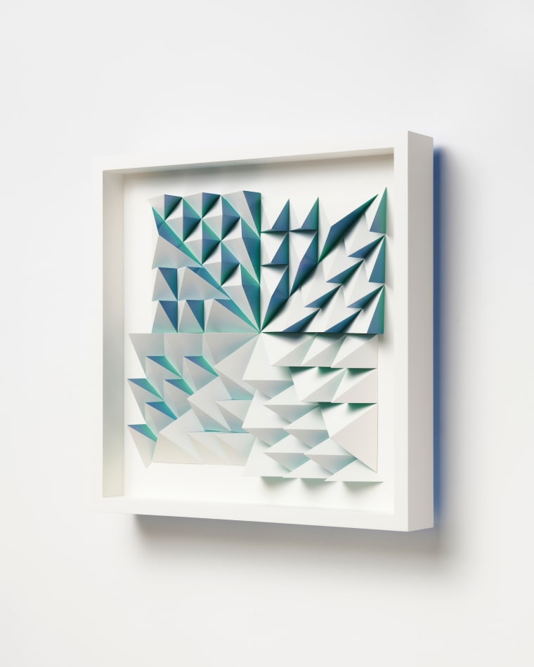 wooden geometric wall sculpture by Sean newport - blue