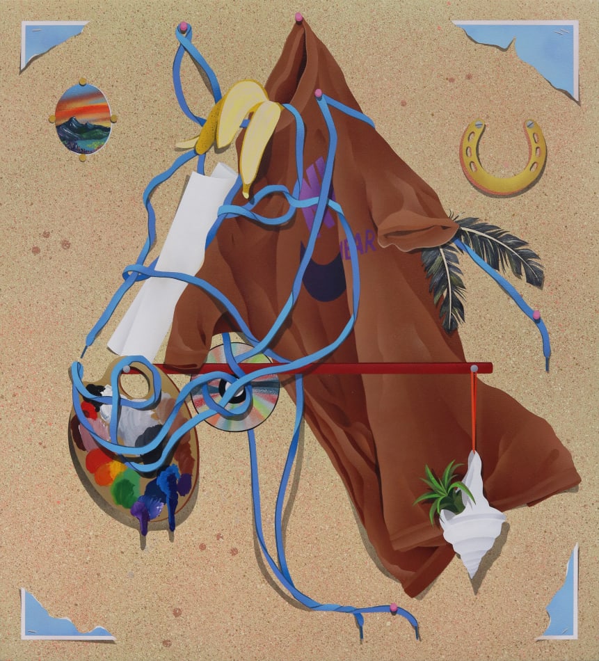 painting of objects forming to make a horse head