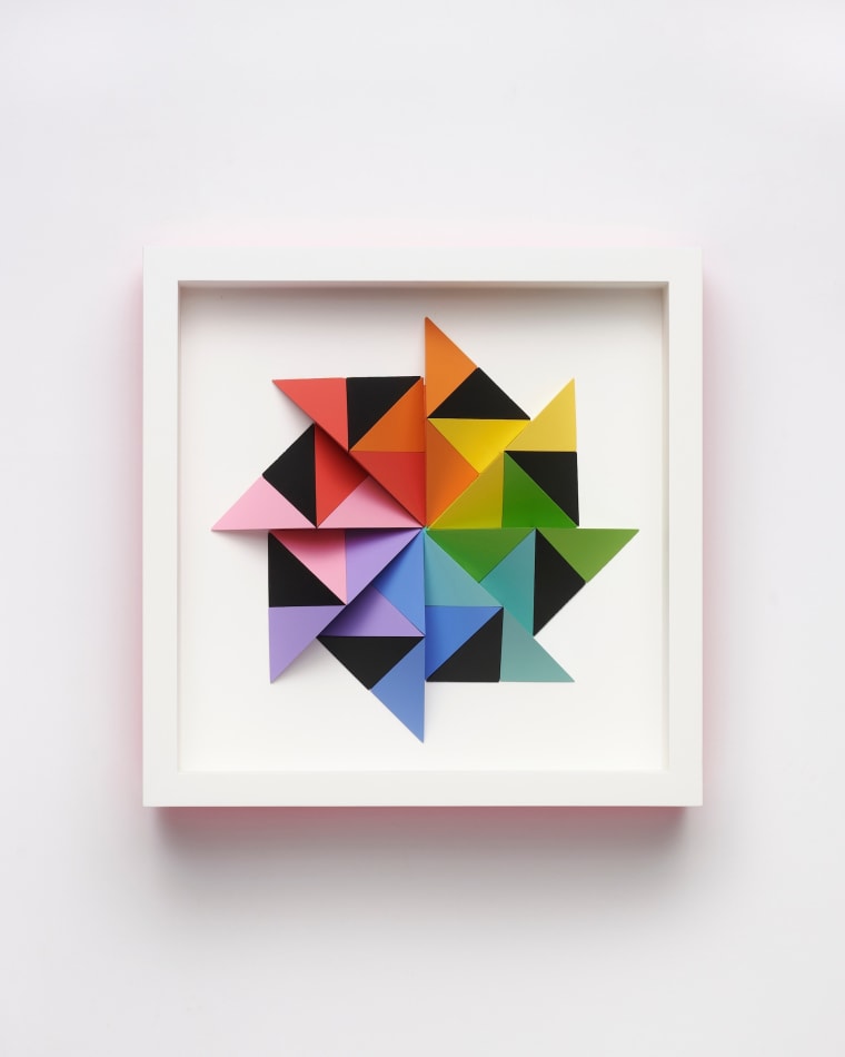 wooden geometric wall sculpture by Sean newport - rainbow