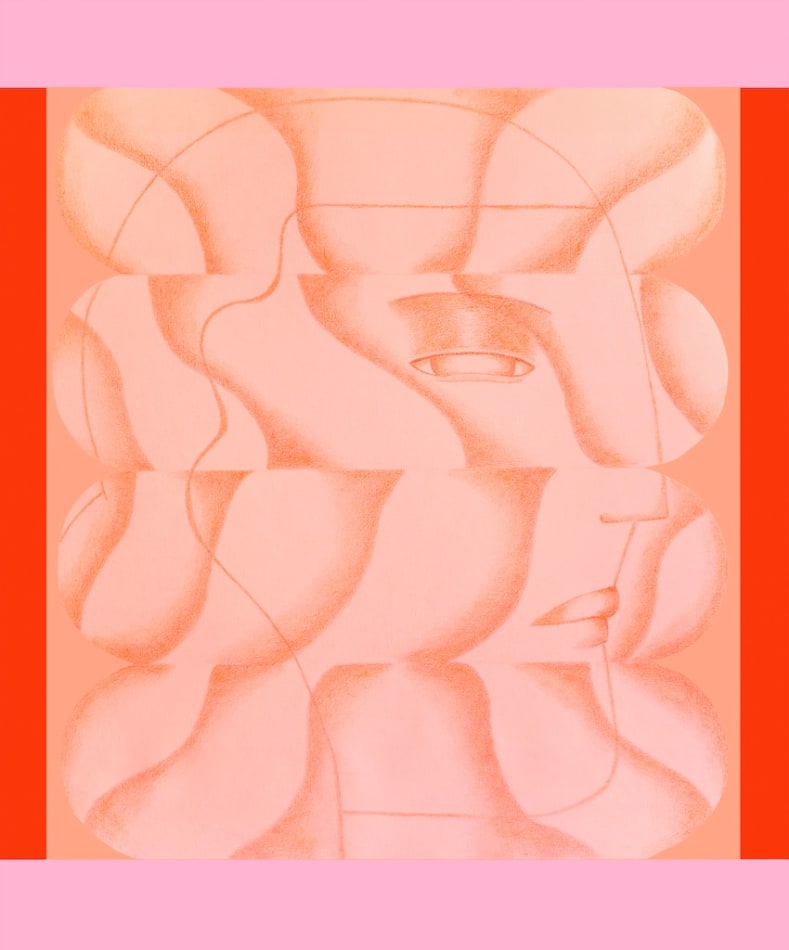 Uinverso painting of face in pink and red tones