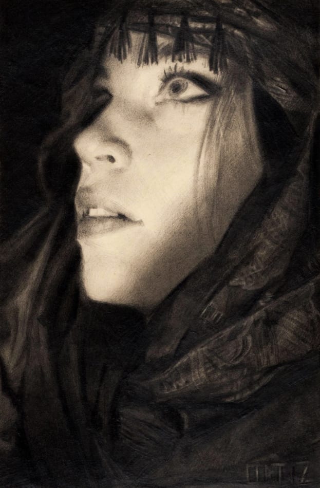 Karla Ortiz graphite drawing of female face