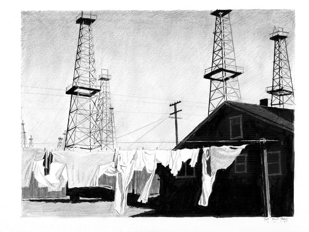 Joel Daniel Phillips, Laundry Dries On A Clothesline Near The Venice Oilfield, 2018