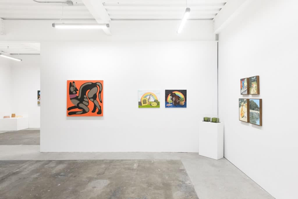 Installation view of various works created for the group exhibition Doggone Delightful at Hashimoto Contemporary San Francisco