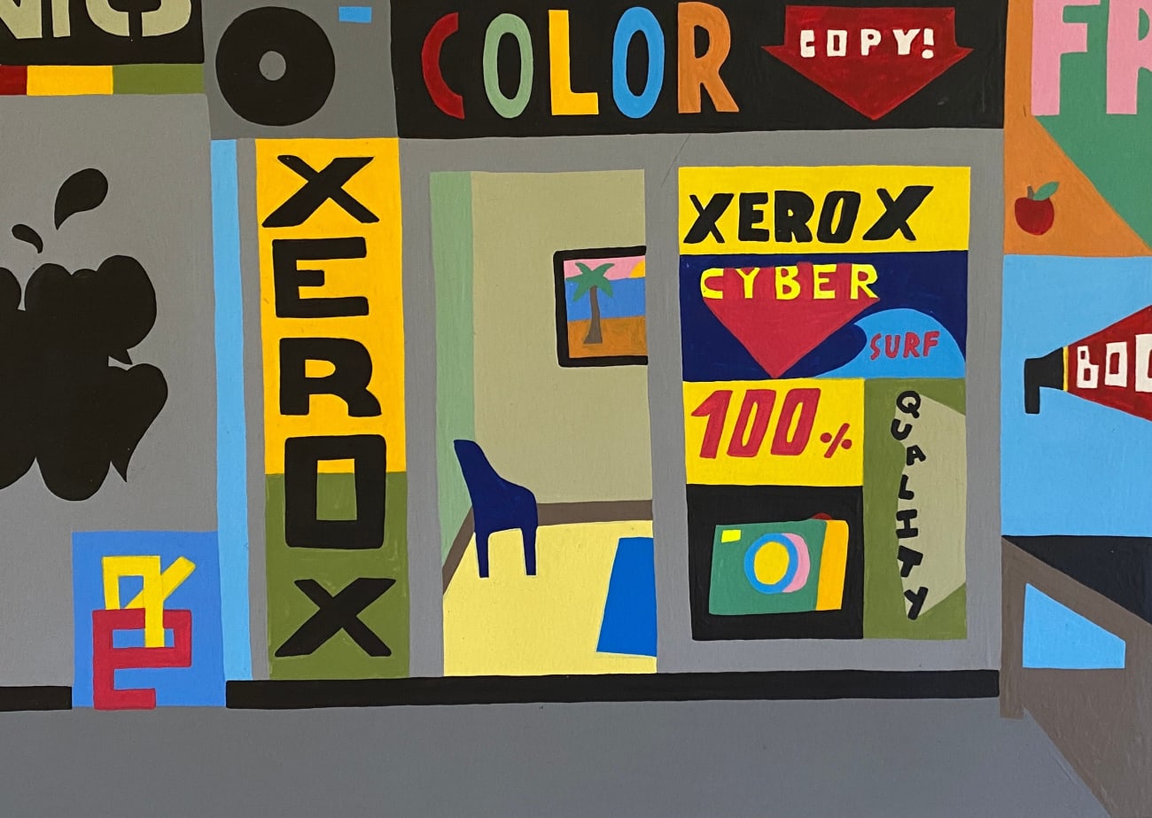 Bailey Ander's painting of a room with posters all over