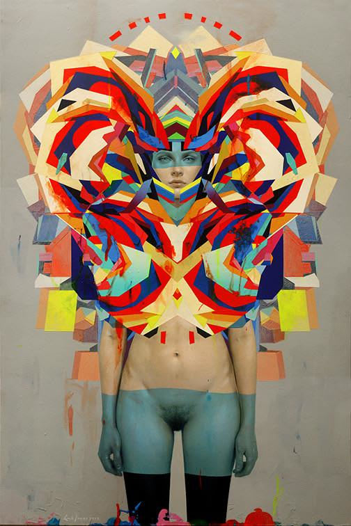 Erik Jones painting of woman with colorful abstract shapes
