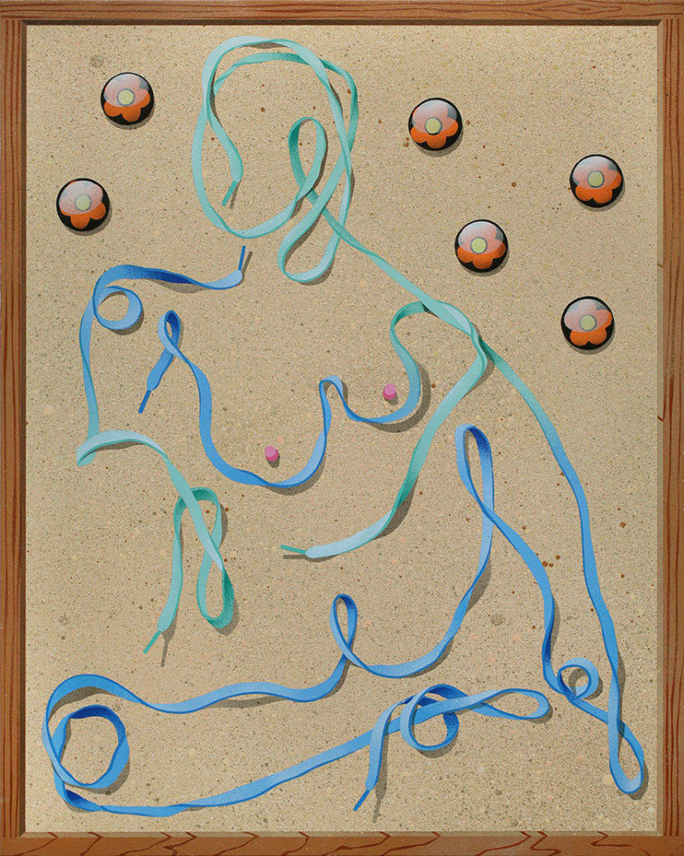 trompe l'oeil with shoelaces in the shape of a nude