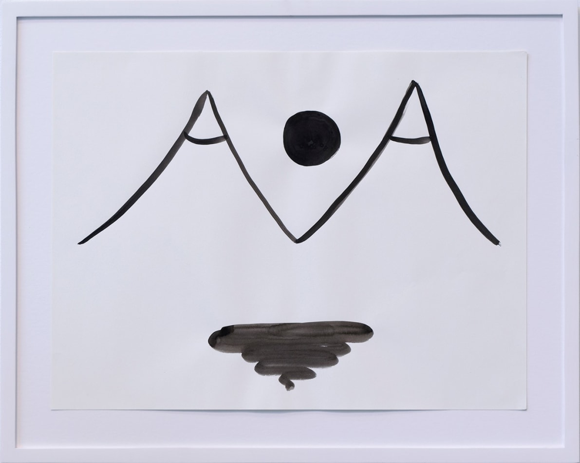 Corey K. Lamb - simplified black and white ink drawing of mountains and shadow that resemble breasts