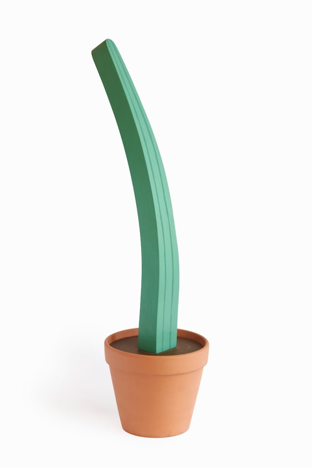 Jeff Canham wooden plant sculpture in a terra cotta pot