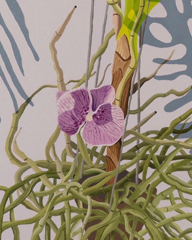 detail of Natalia Juncadella painting of orchid, plant and roots, shadows