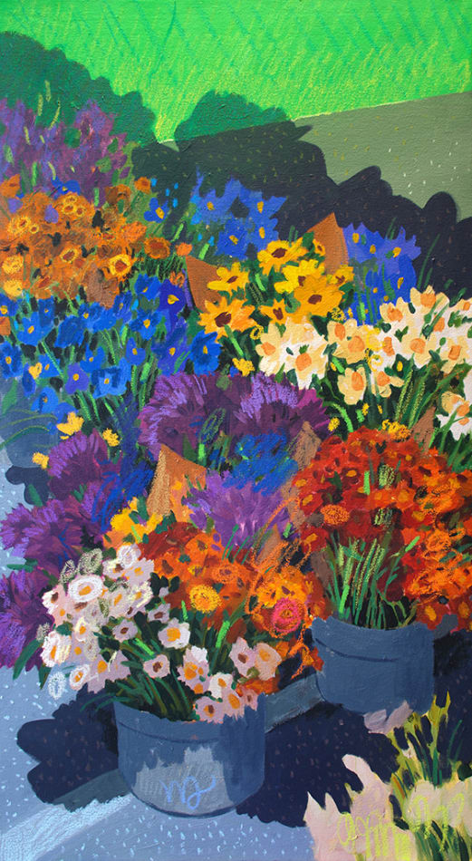 grey flower pots containing various types of flowers in a variety of colors by Nicholas Bono Kennedy
