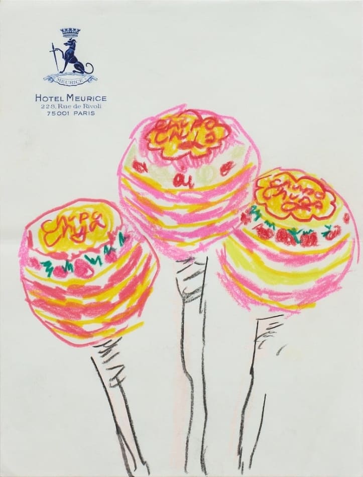 sketch of three lollipops on notepad paper