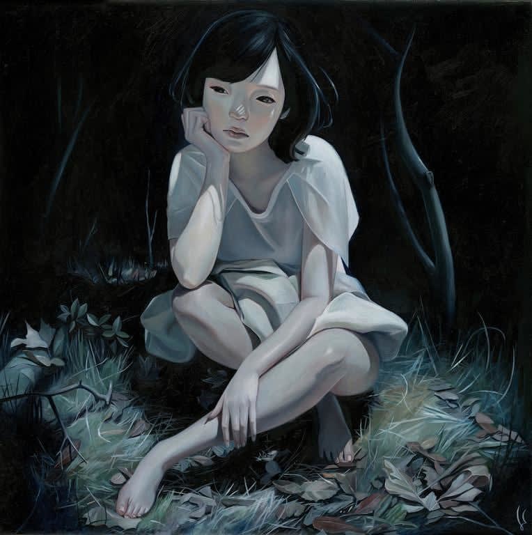 Joanne Nam painting of woman sitting on ground