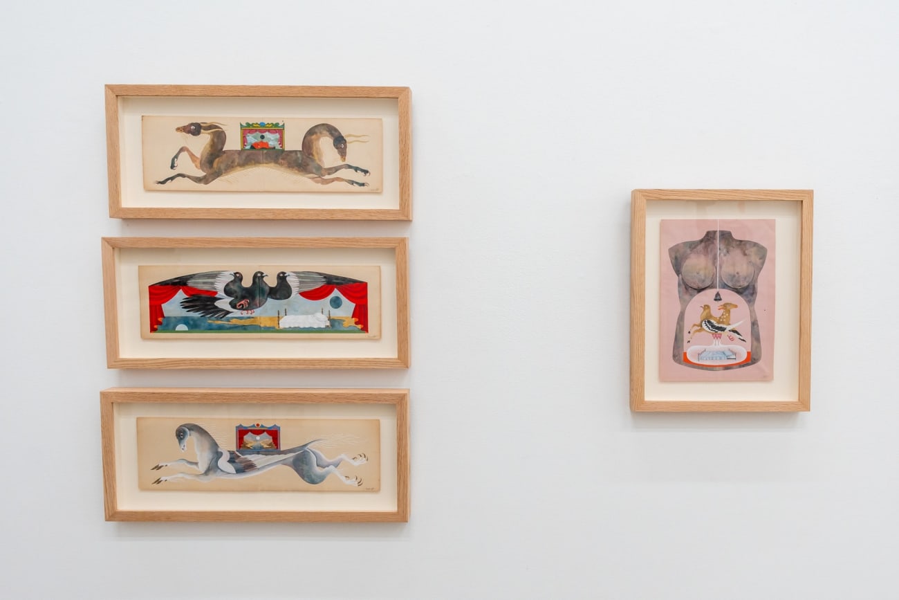 Installation image of Lou Benesch's paintings at Hashimoto Contemporary Los Angeles