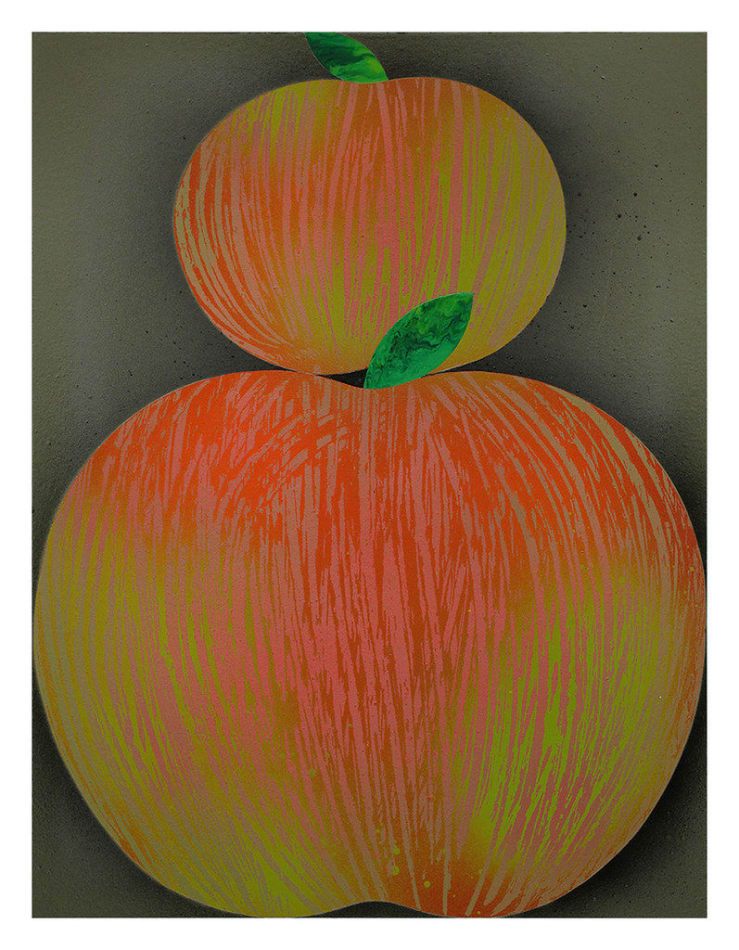 painting of one apple balanced on another