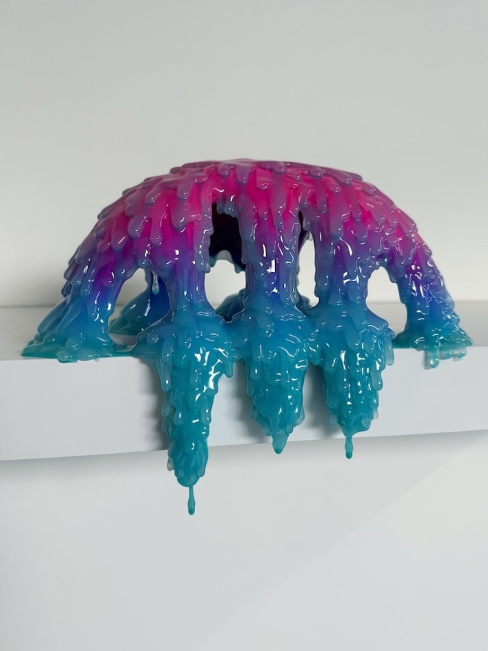 anthropomorphic blue and purple drip sculpture