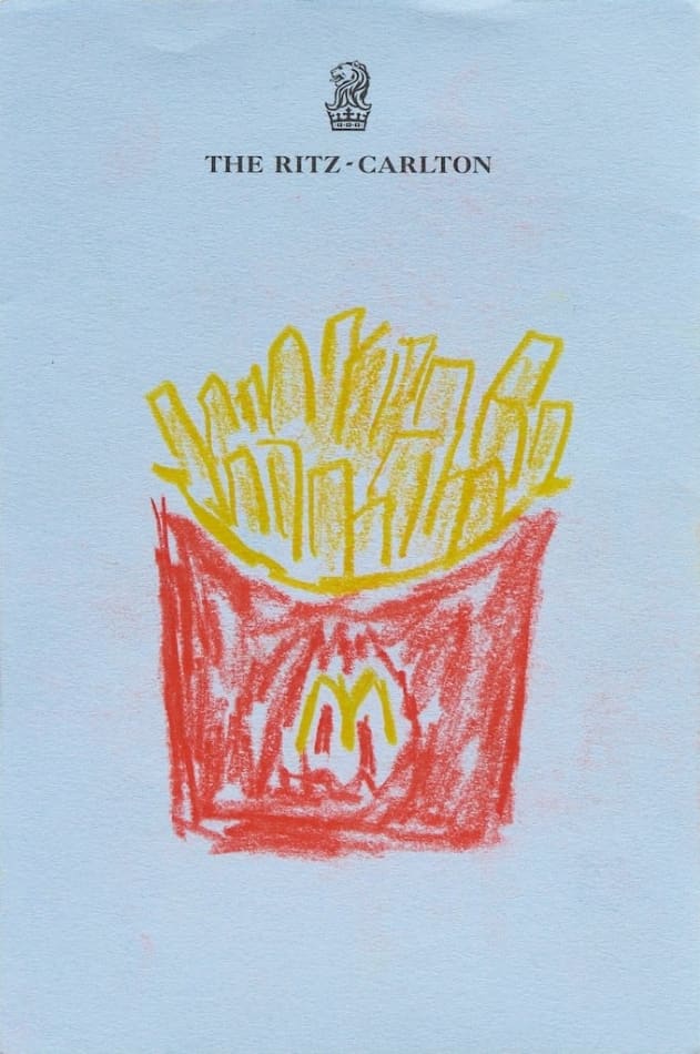 sketch of Mcdonald's french fries on Ritz-Carlton notepad paper