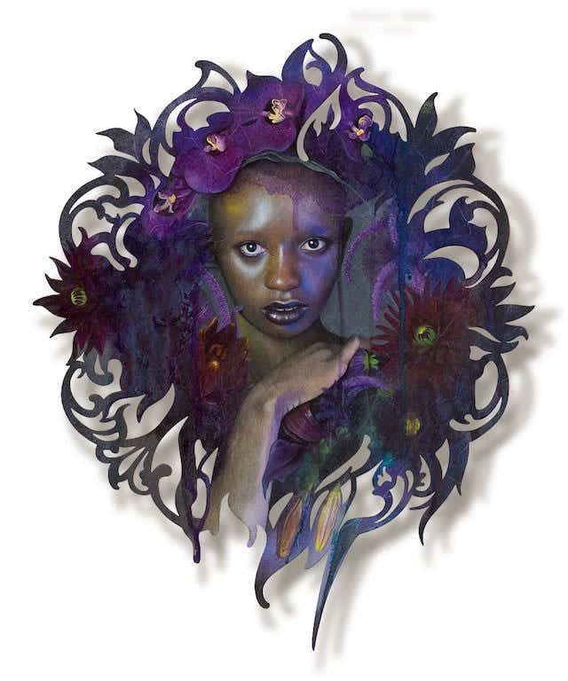 Red Walitzki cutout purple painting of female portrait with flowers