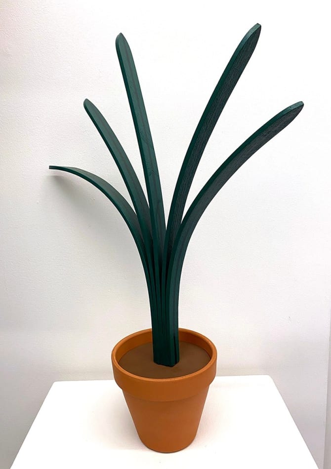 Jeff Canham wooden sculpture of aloe plant in terra cotta pot