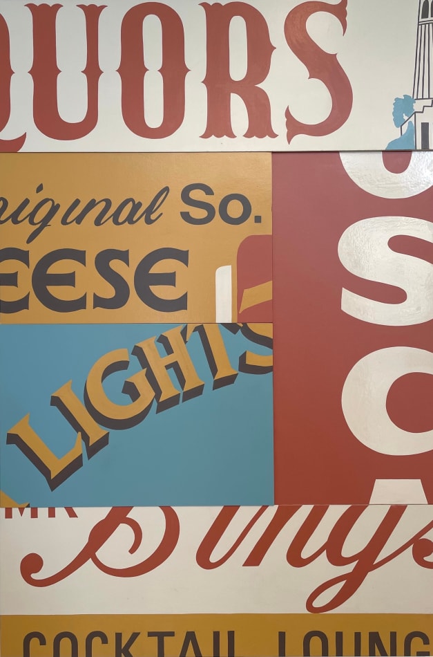 painting collage of neighborhood store signs