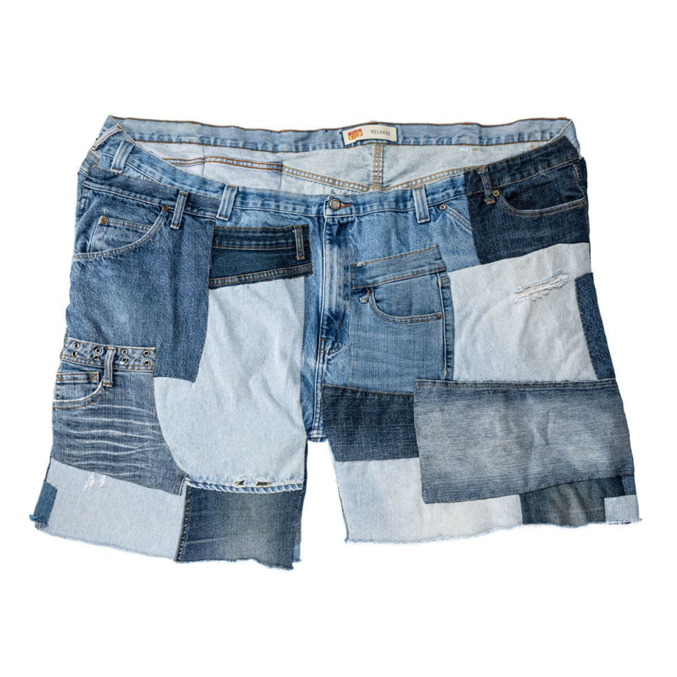 Natalie Baxter oversized patchwork denim jorts