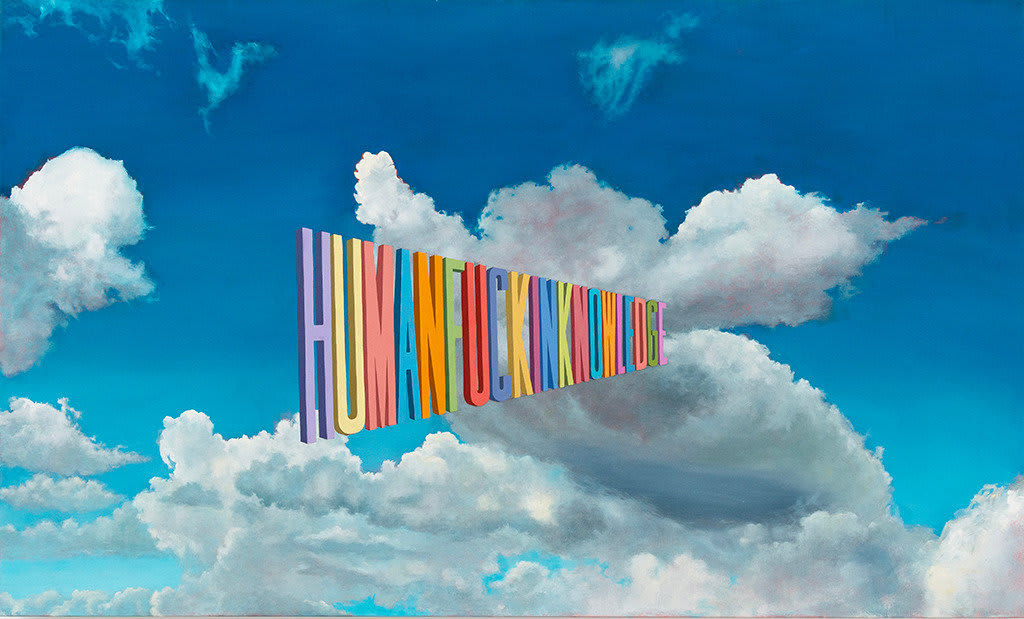 Painting of clouds with the words 