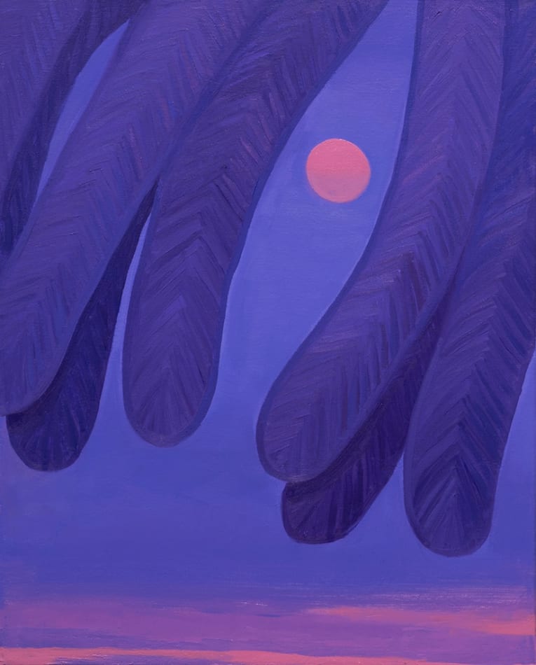 Corey Lamb painting of sunset through plants