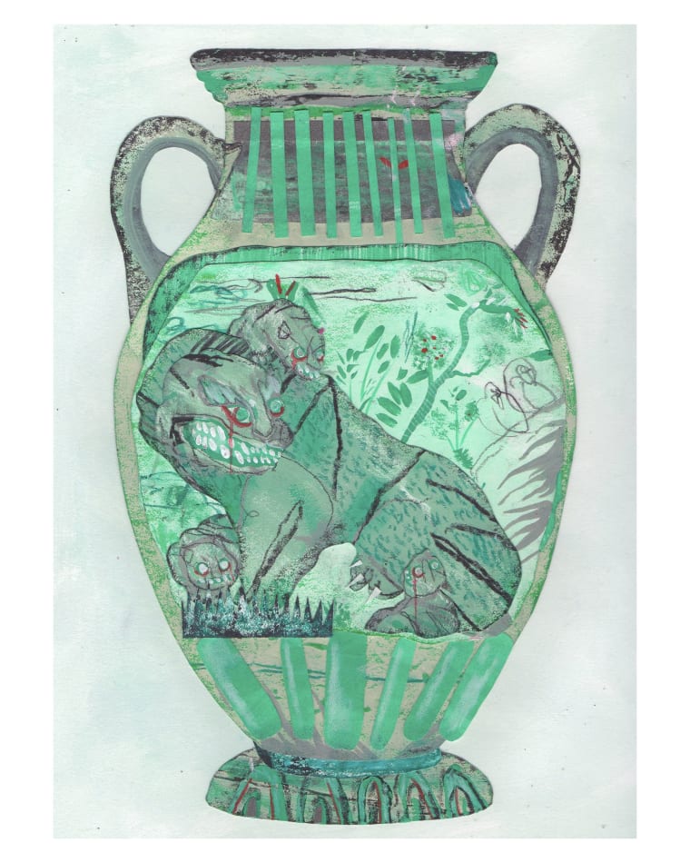 David Heo painting of a vase - green