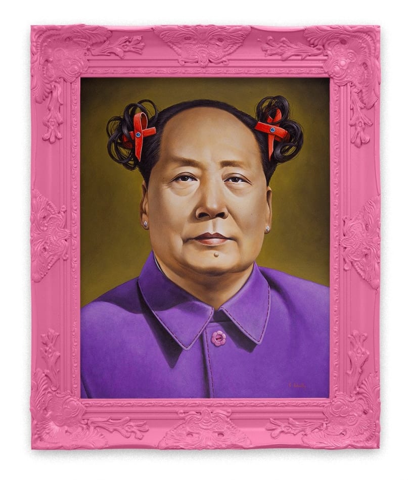 Scott Scheidly portrait of Mao Zedong in pink frame