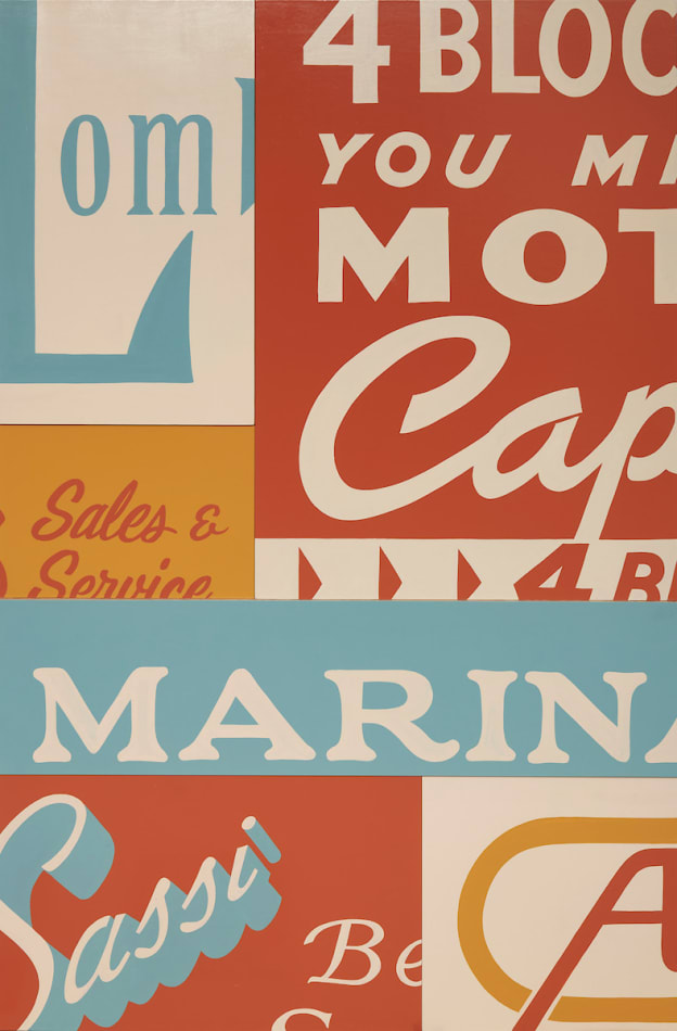 painting collage of neighborhood store signs