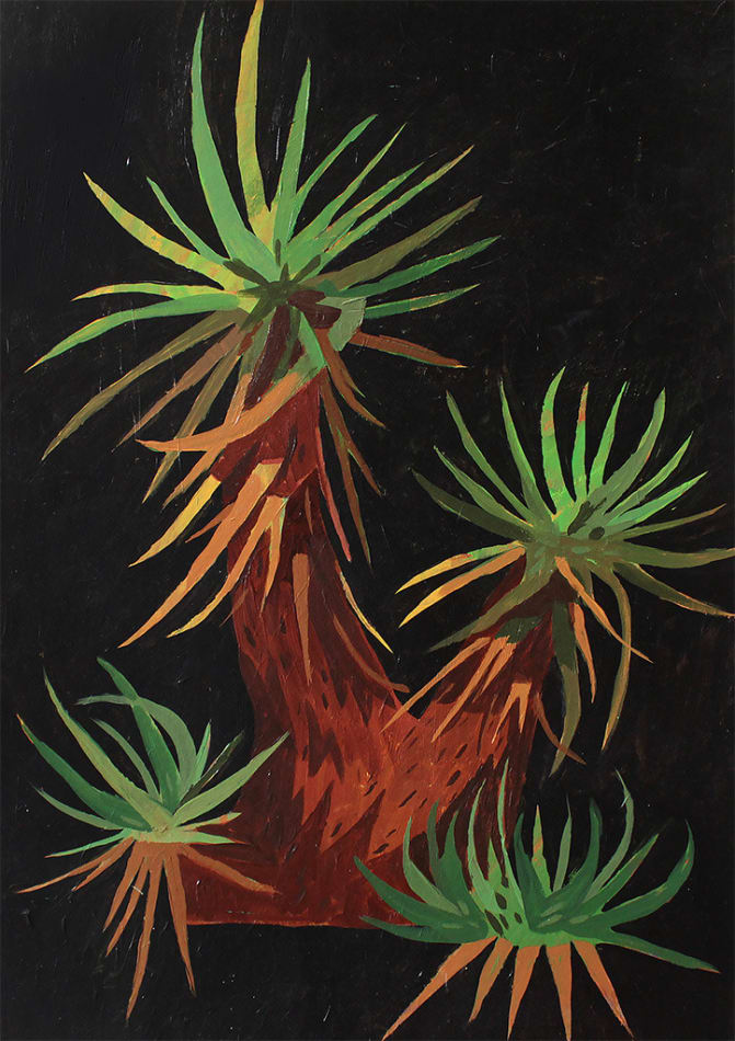 painting of a yucca tree against a black background by Nicholas Bono Kennedy