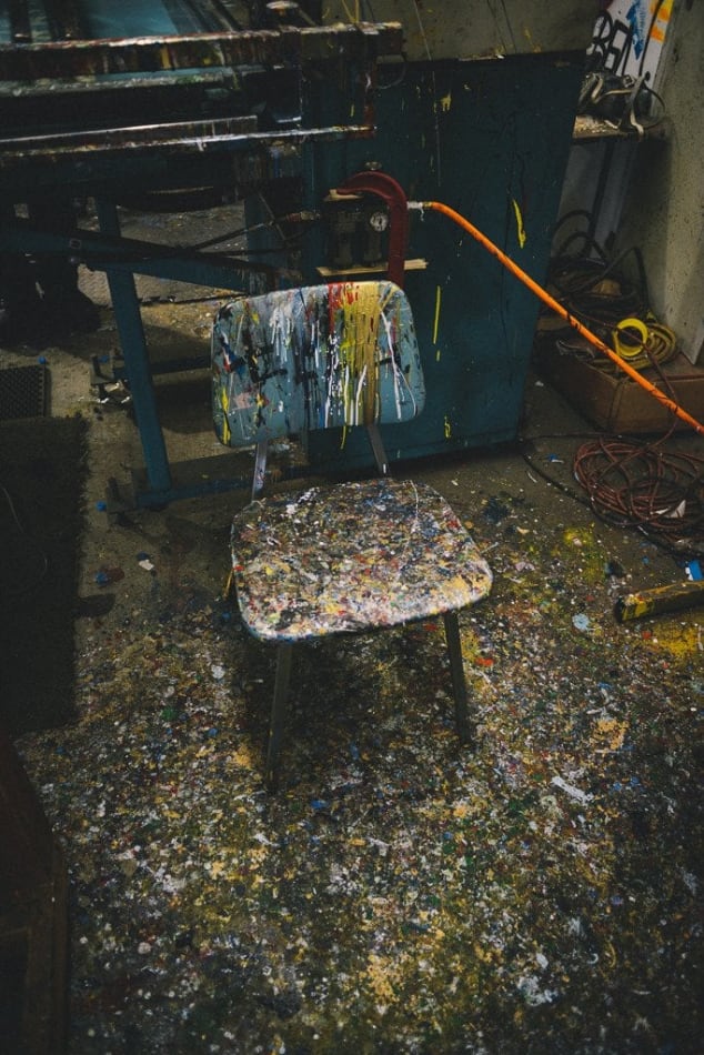 Shaun Roberts photo chair covered in paint