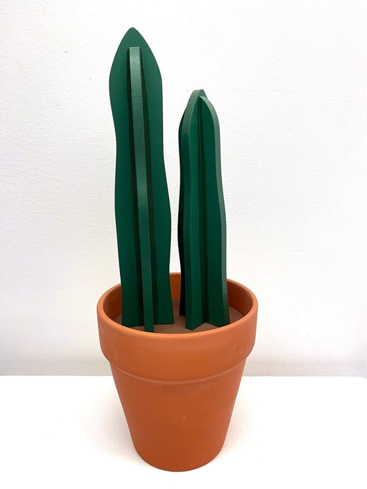 Jeff Canham wooden sculpture of cactus in terra cotta pot
