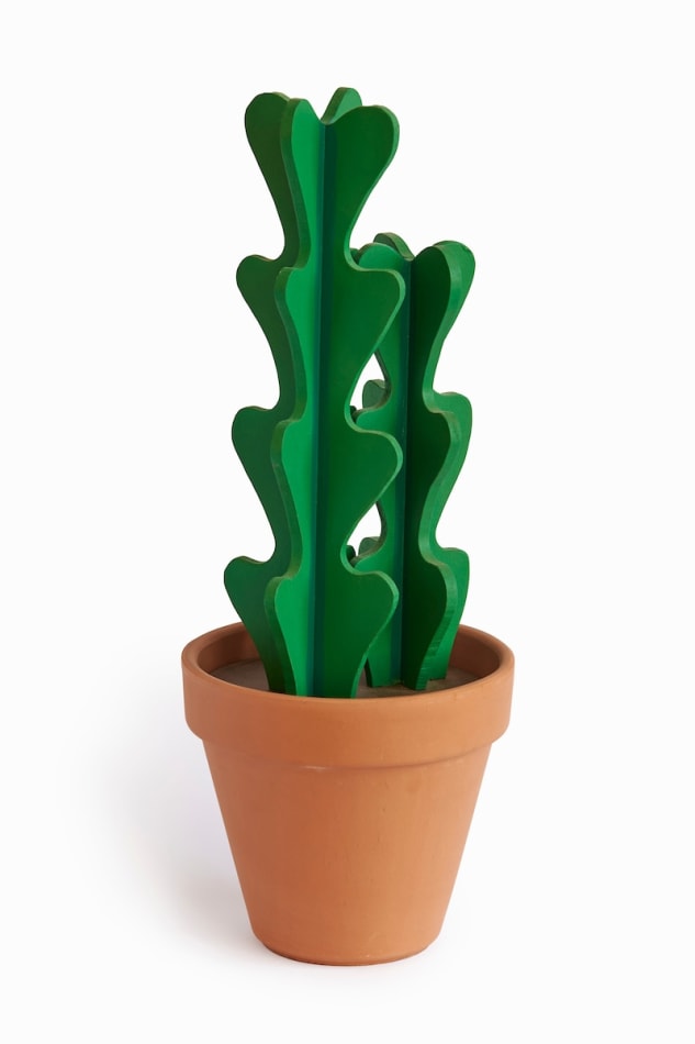 Jeff Canham wooden plant sculpture in a terra cotta pot