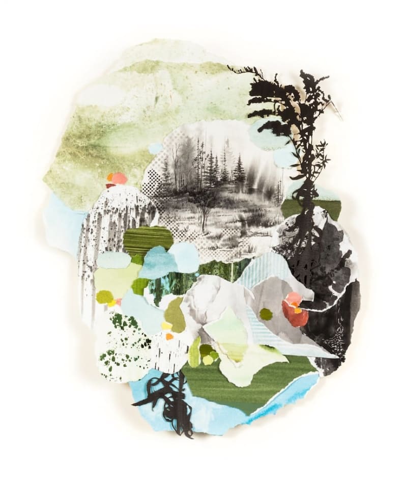 Gregory Euclide mixed media landscape with torn paper and acrylic
