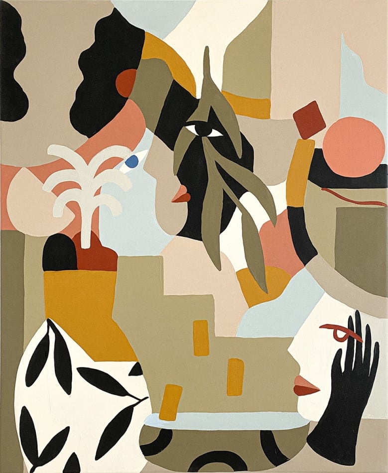 abstract collage in muted earth tones