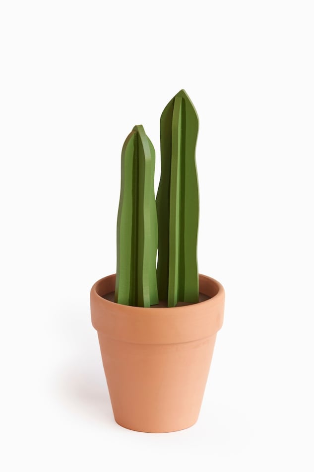 Jeff Canham wooden plant sculpture in a terra cotta pot