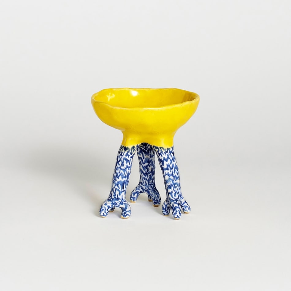 Courtney Krings yellow vase with blue legs
