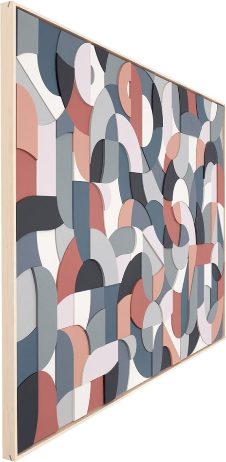 Scott Albrecht side view abstracted typography design in shades of blue lavender and red