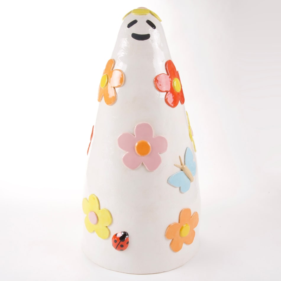 Lorien Stern's ceramic sculpture of a ghost with flowers and bugs