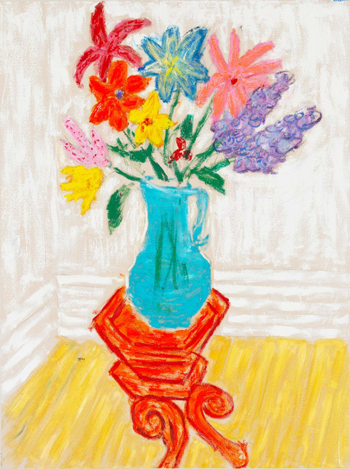 painting by Michael McGregor of colorful floral arrangement in vase on table