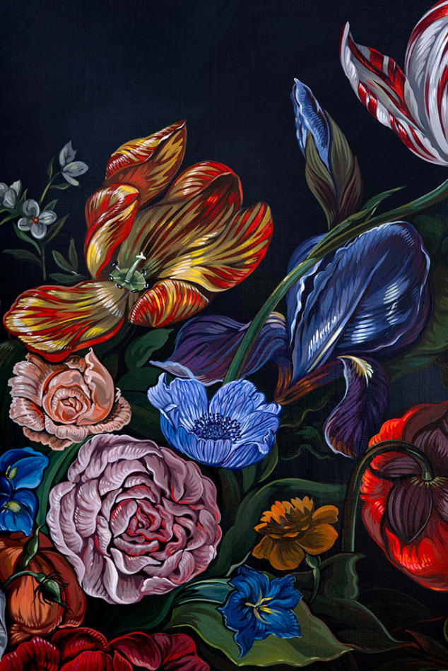 Detail photo of a red and yellow tulip from the bouquet by Sabrina Bockler