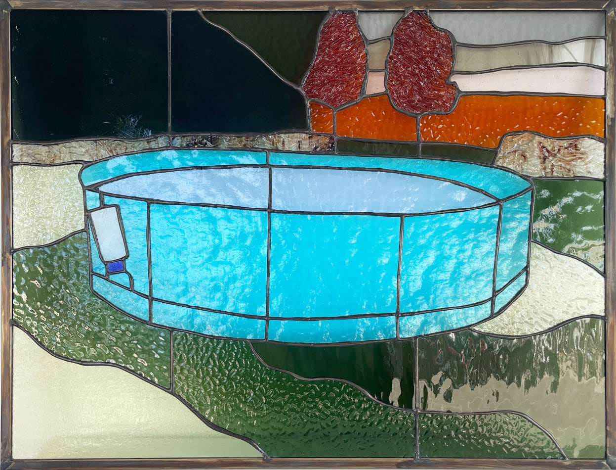 Pat Perry and Rosemary Brown collaborative stainedglass work of an above ground pool