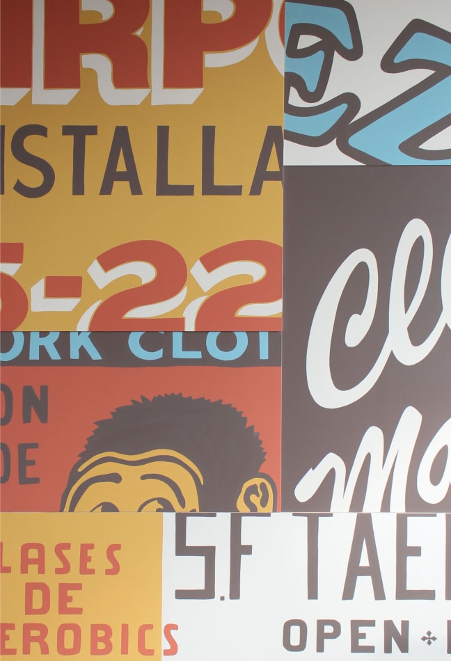 painting collage of neighborhood store signs