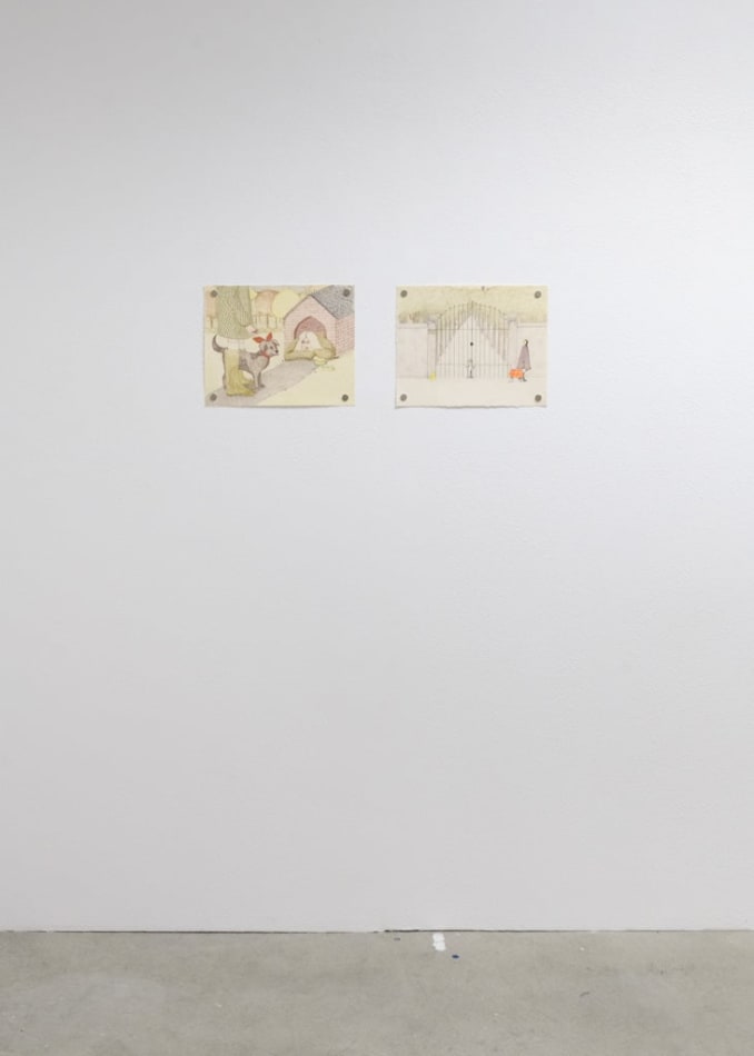 Installation view of artist Allie Gator's works on paper for the group exhibition Doggone Delightful at Hashimoto Contemporary, San Francisco